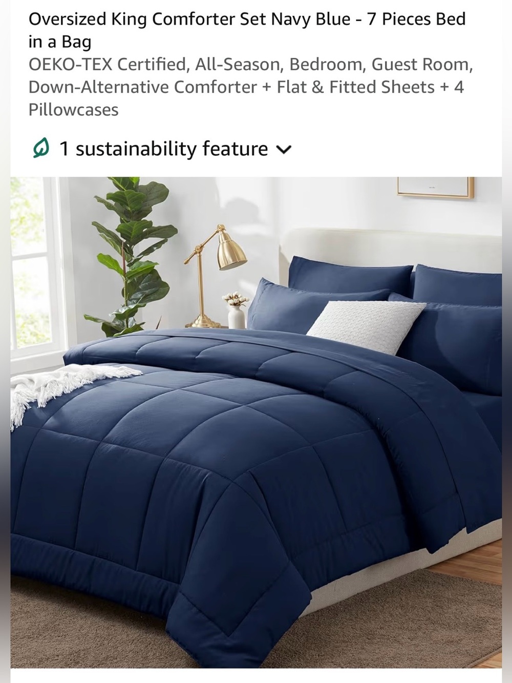 Oversized King Navy Blue Comforter Set 7 pieces Certified For all Season